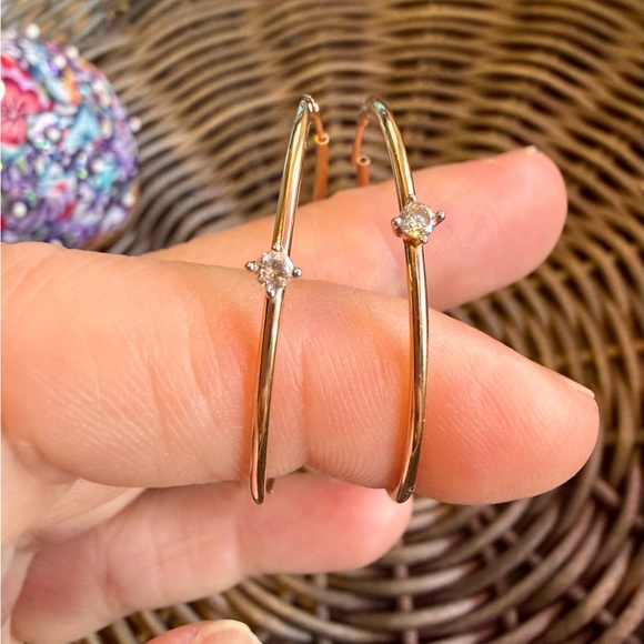 14K Rose Gold Hoop Earrings with Cubic Zirconia Accent - Women Jewelry - Picture 5 of 7